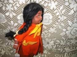 11'' NATIVE COMPOSITION FACE, BRAIDED HAIR DOLL, CLOTH BODY, FELT CLOTHES